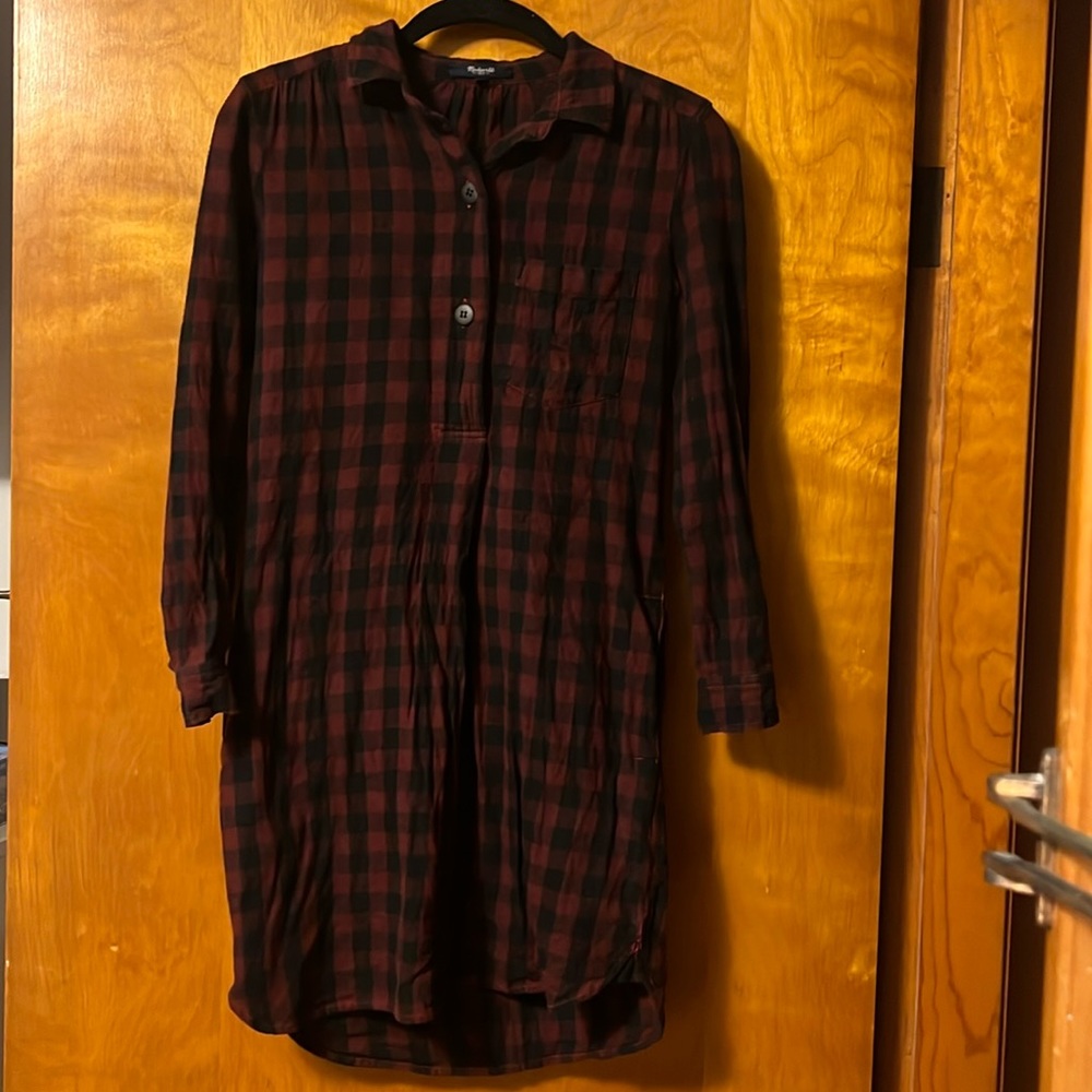 Madewell Flannel Buffalo Check Maroon / Red Dress. Size XXS